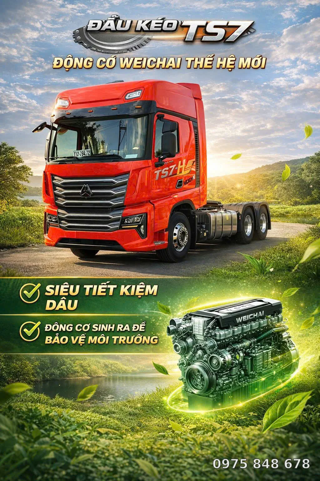 xe đầu kéo Howo TS7 460HP thân thiện môi trường